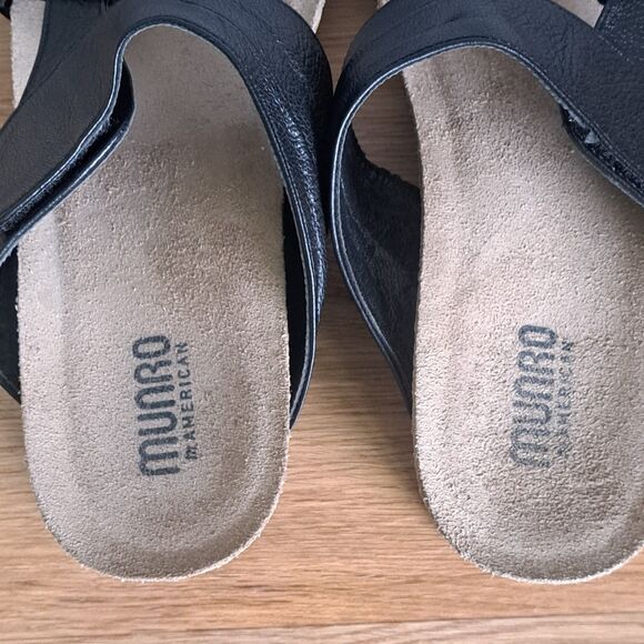 Munro Libra Women’s 8.5 Black Leather Strappy Slide Sandals Made in USA - Picture 5 of 10